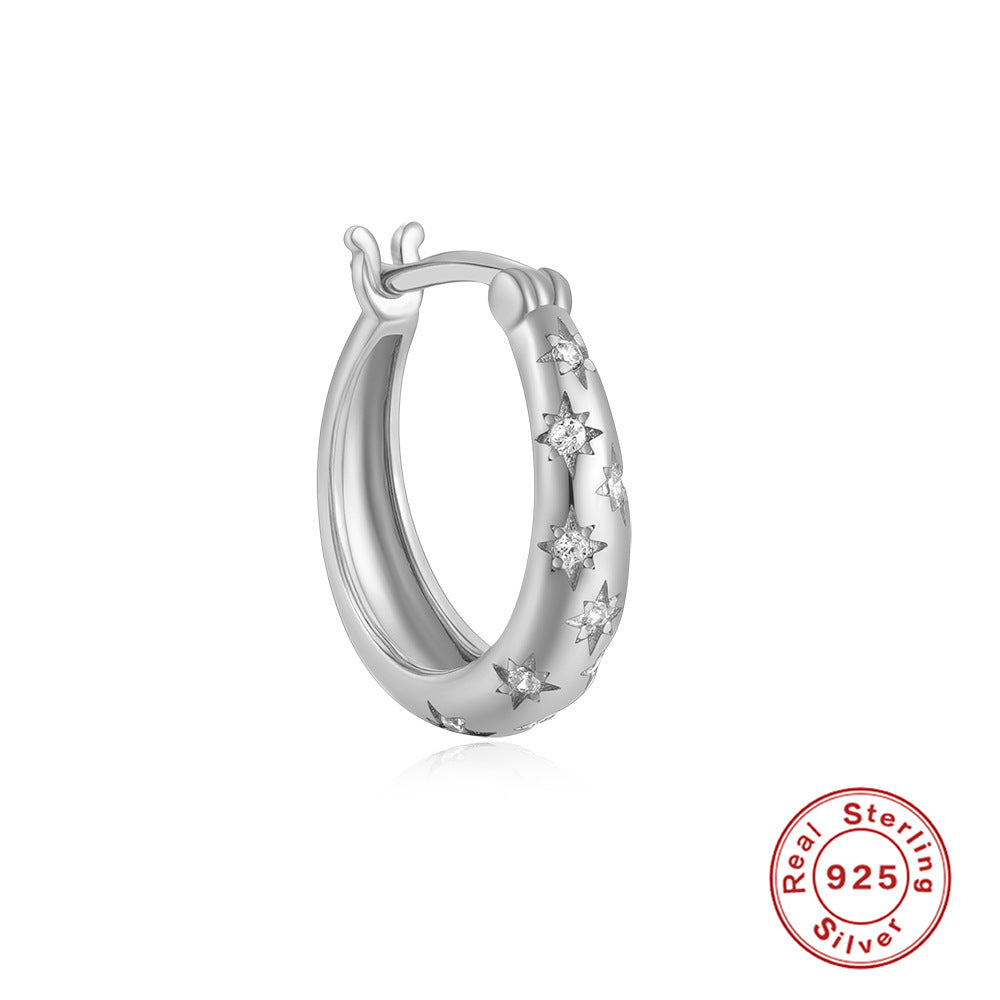 S925 Sterling Silver Diamond Five-pointed Star Ear Ring