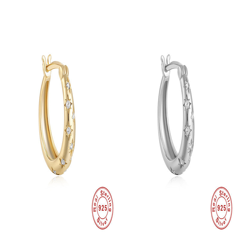 S925 Sterling Silver Diamond Five-pointed Star Ear Ring
