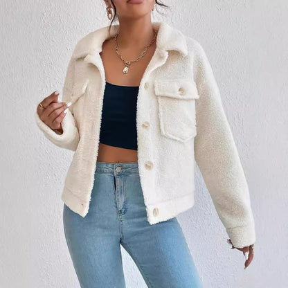 Plush White Coat Short Winter Coat Woolen Women's Design Sense